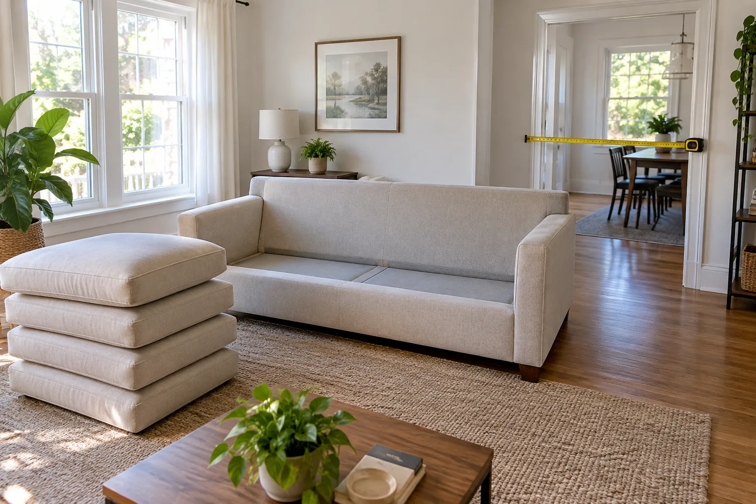 Prepared couch & sofa removal scene with a clear access route